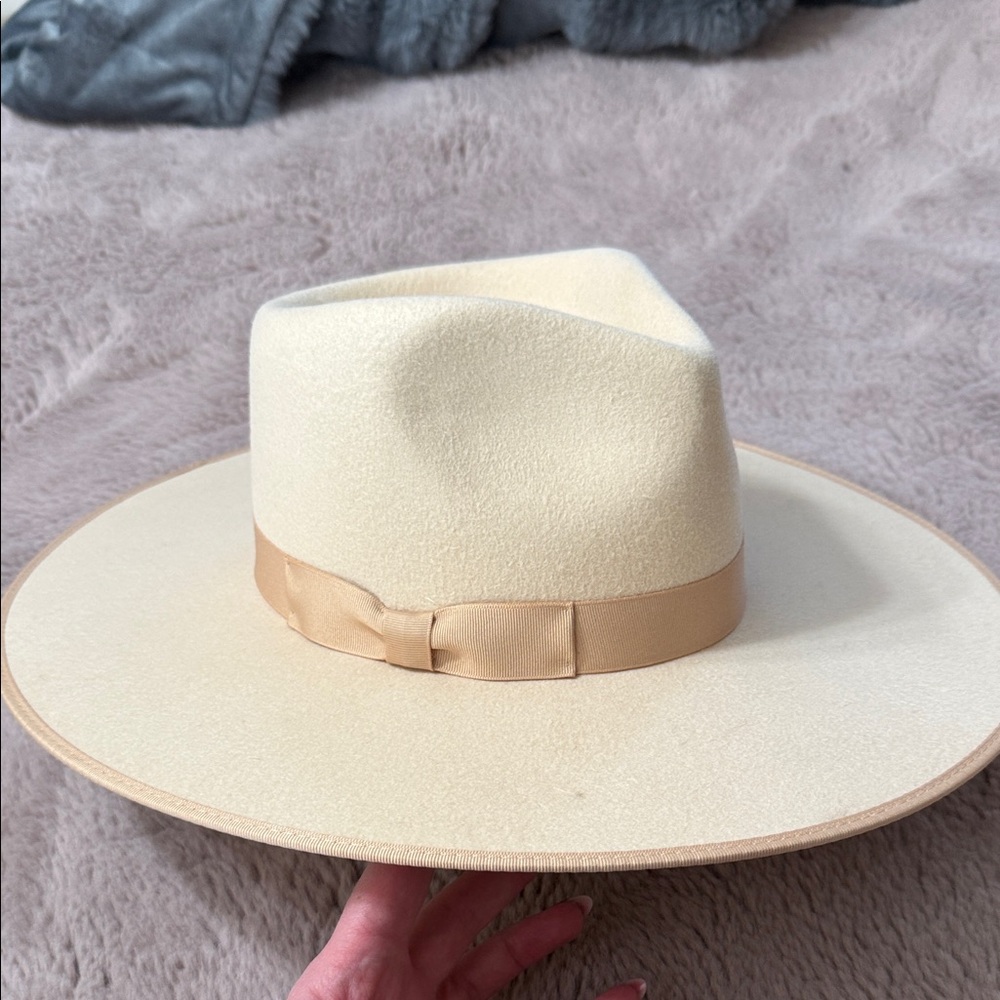 Lack Of Color Beige Fedora with Tan Trim size small